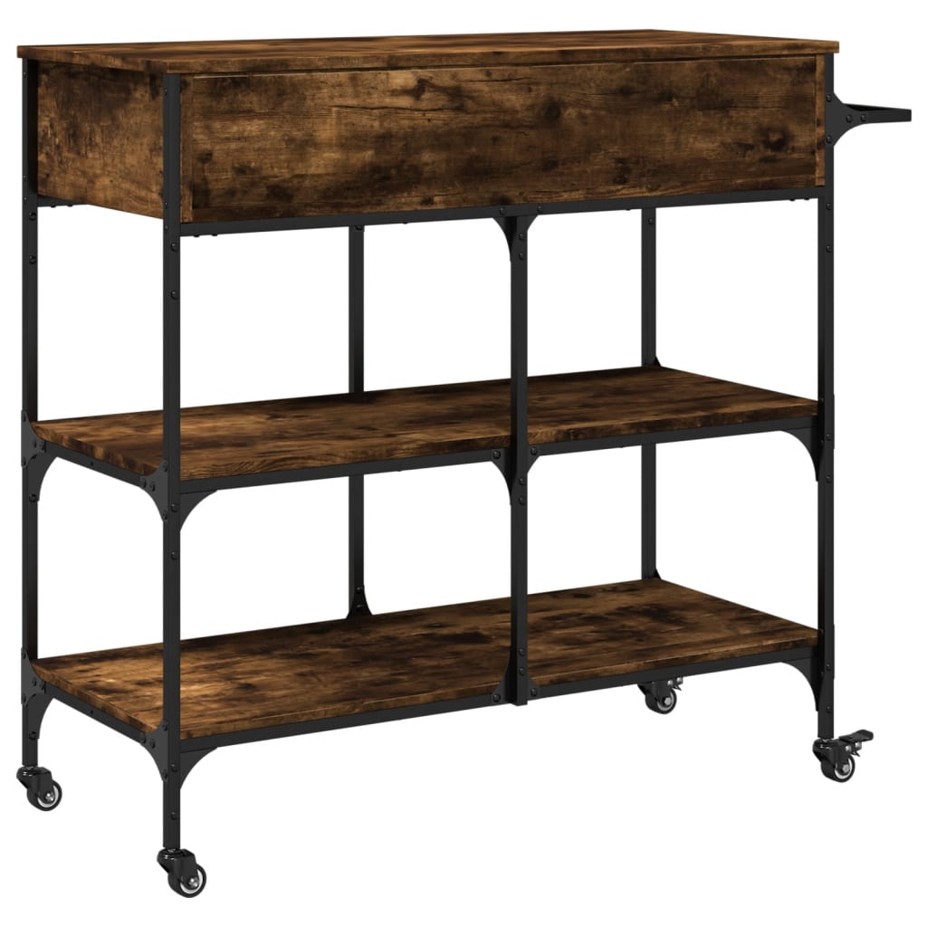 vidaXL Keukentrolley 105x42x95 cm bewerkt hout zwart