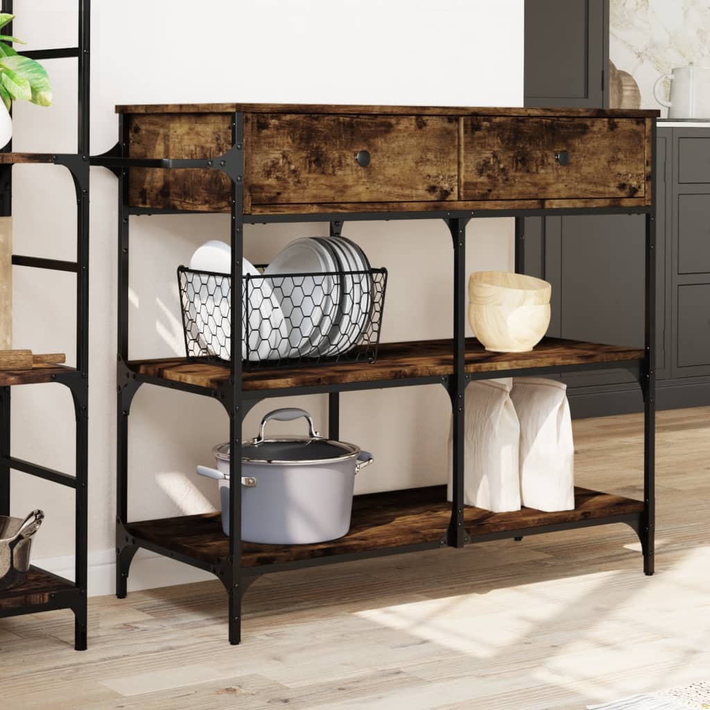 vidaXL Keukentrolley 105x42x95 cm bewerkt hout zwart