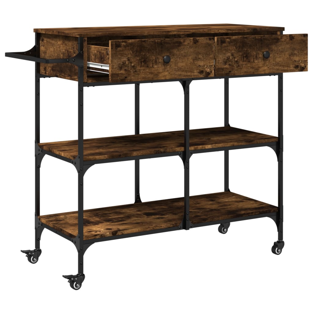 vidaXL Keukentrolley 105x42x95 cm bewerkt hout zwart