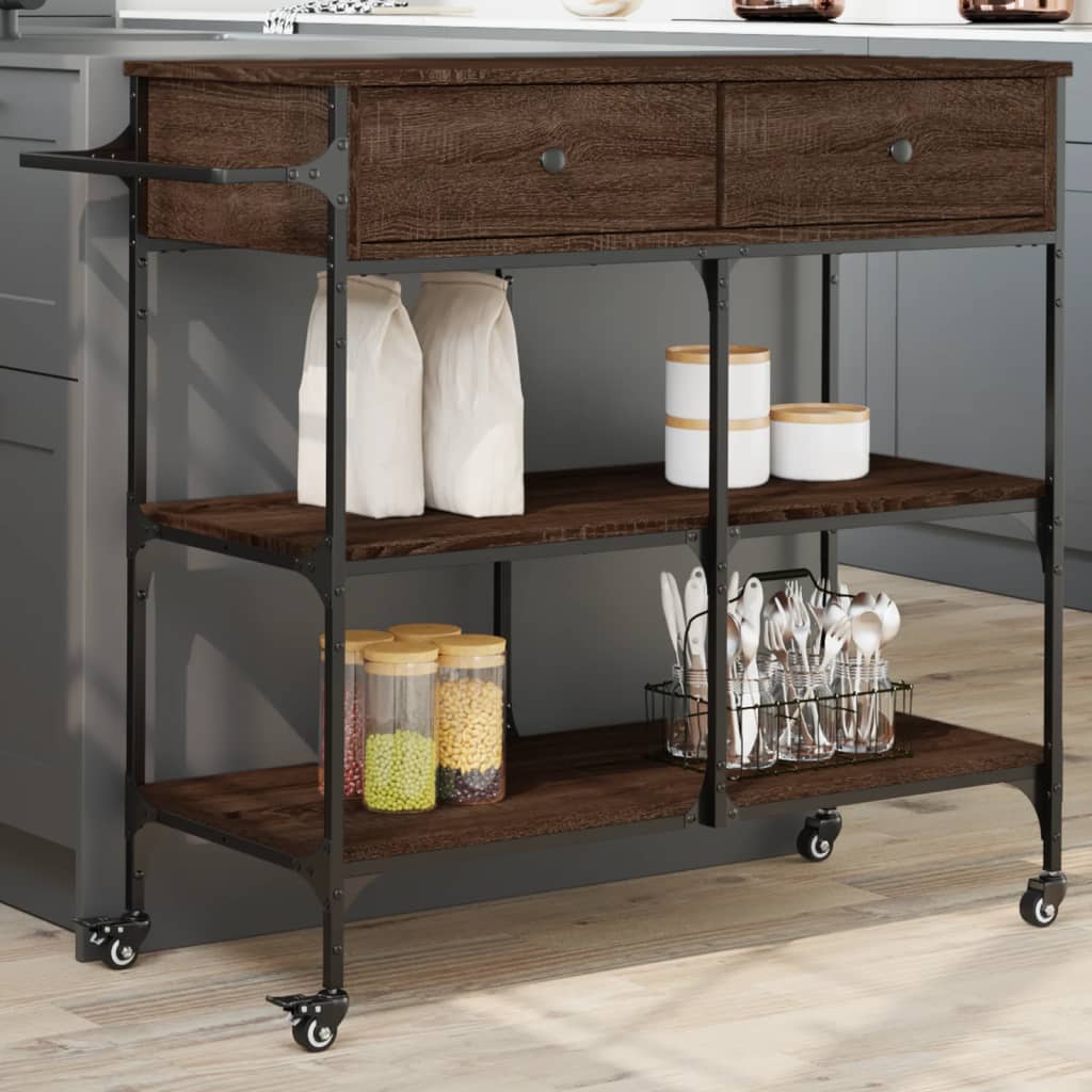 vidaXL Keukentrolley 105x42x95 cm bewerkt hout zwart