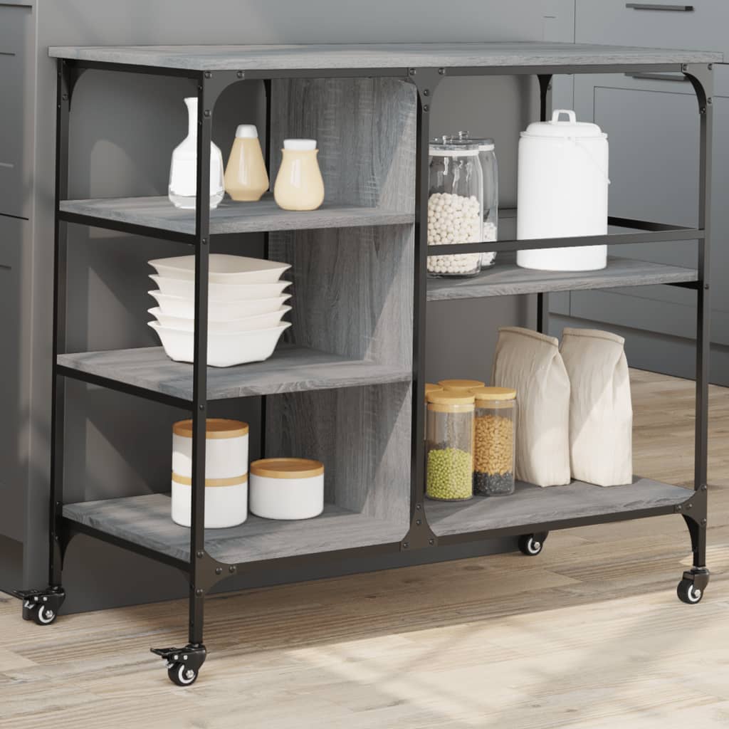 vidaXL Keukentrolley 100x45x89,5 cm bewerkt hout zwart