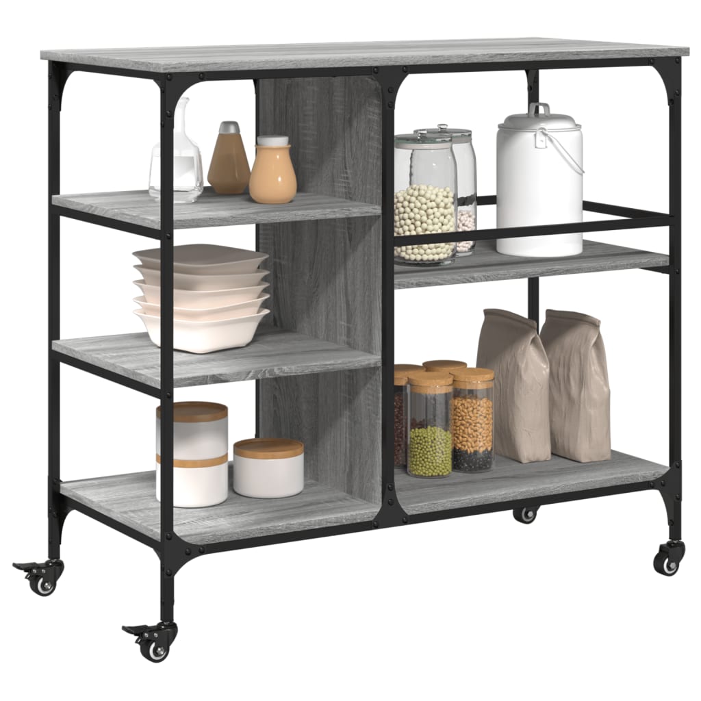 vidaXL Keukentrolley 100x45x89,5 cm bewerkt hout zwart