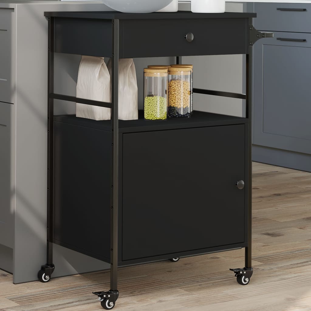 vidaXL Keukentrolley 56x43x89,5 cm bewerkt hout zwart