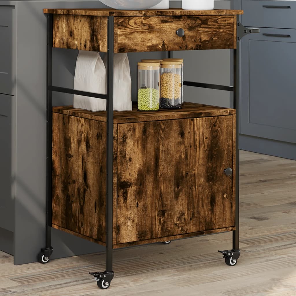 vidaXL Keukentrolley 56x43x89,5 cm bewerkt hout zwart