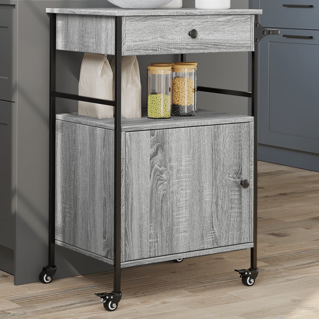 vidaXL Keukentrolley 56x43x89,5 cm bewerkt hout zwart