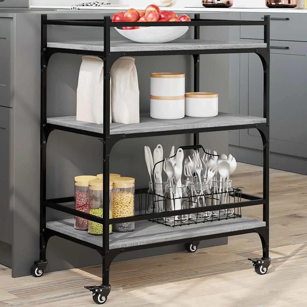 vidaXL Keukentrolley 65x40x86,5 cm bewerkt hout zwart