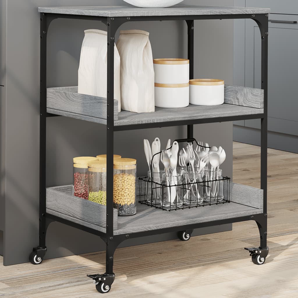 vidaXL Keukentrolley 60x41x80,5 cm bewerkt hout zwart