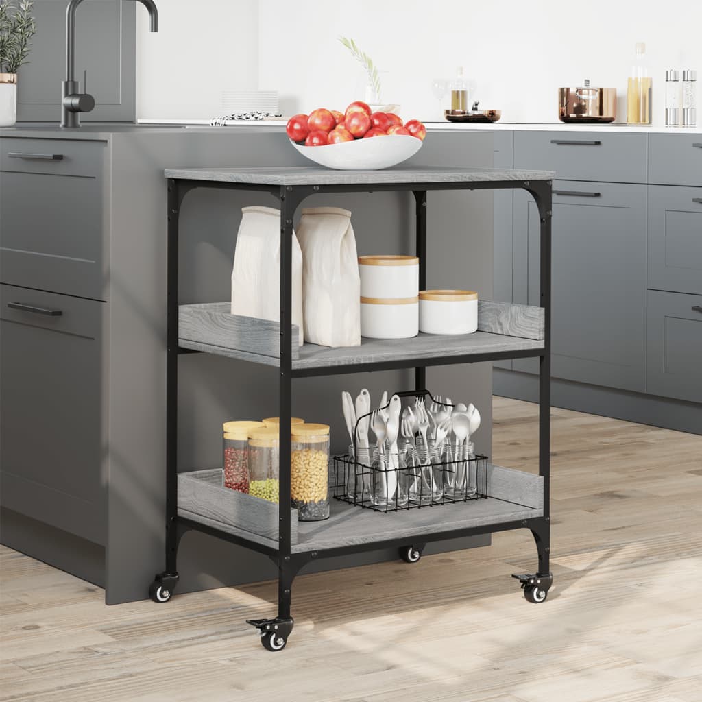 vidaXL Keukentrolley 60x41x80,5 cm bewerkt hout zwart