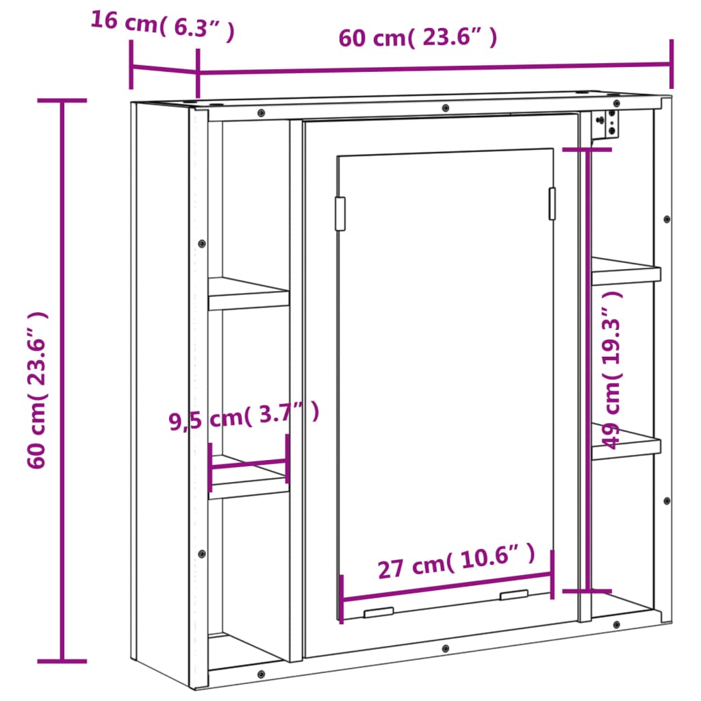vidaXL Badkamerspiegelkast 60x16x60 cm bewerkt hout zwart