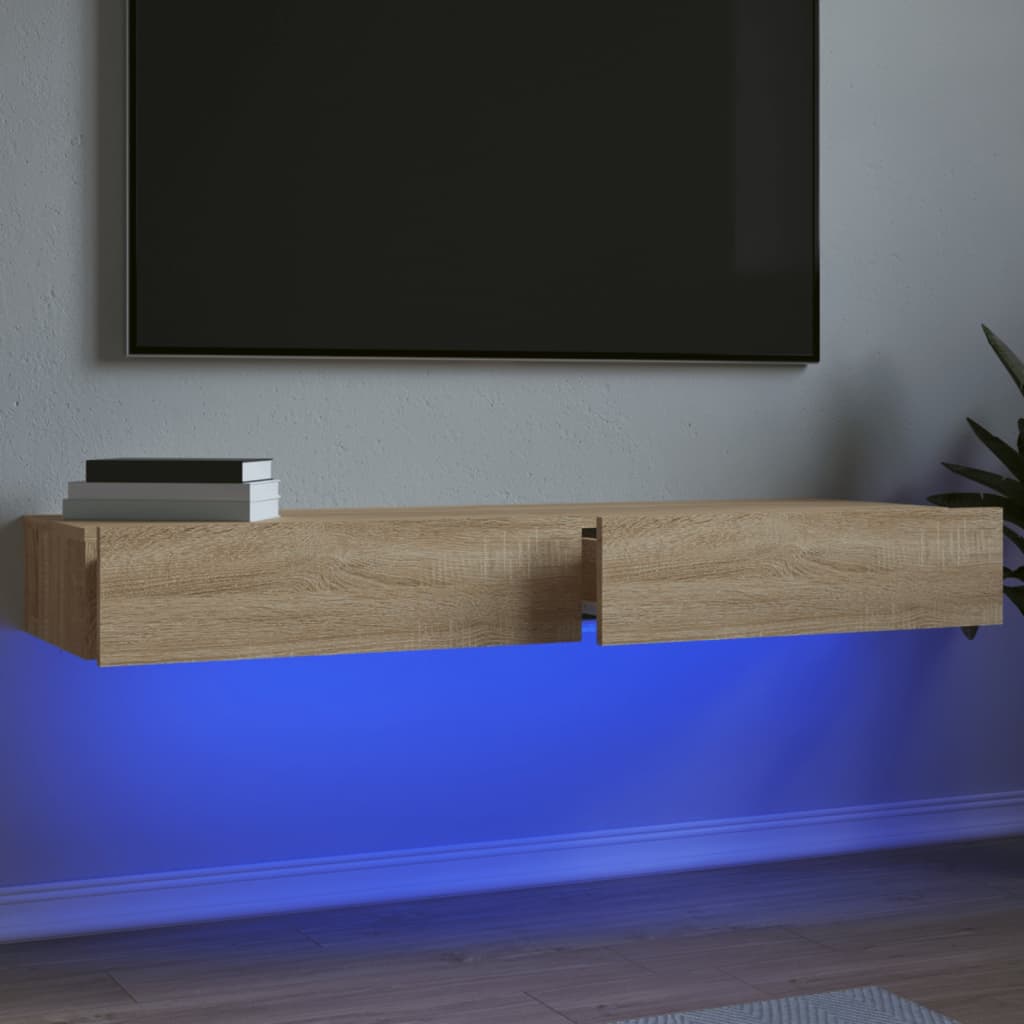 vidaXL TV Cabinet with LED Lights 120x35x15.5 cm White