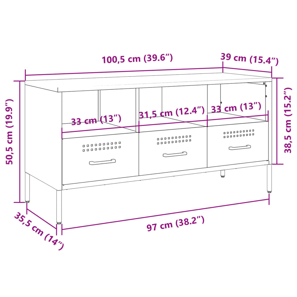 vidaXL Tv-meubel 100,5x39x50,5 cm staal zwart