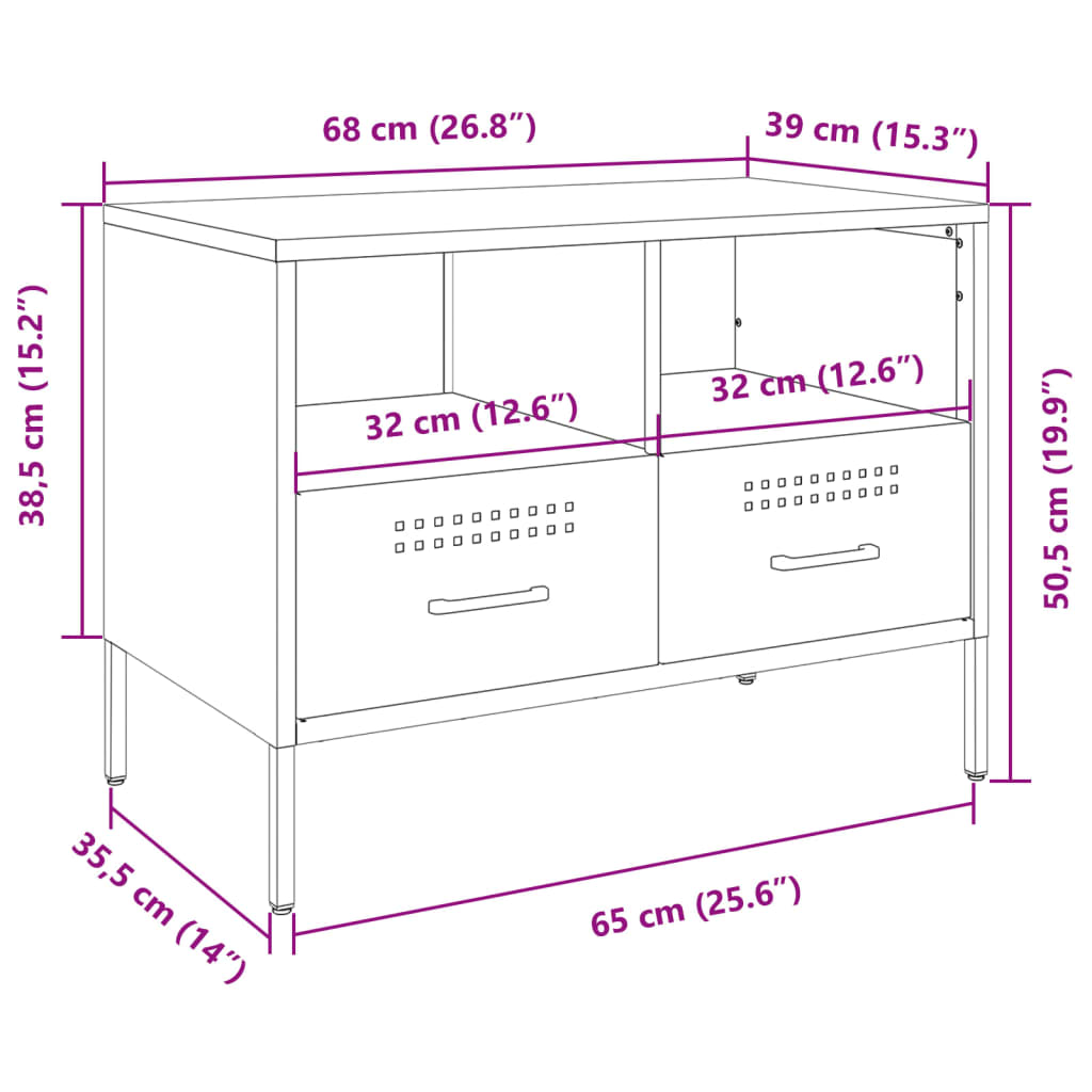 vidaXL Tv-meubel 68x39x50,5 cm staal zwart