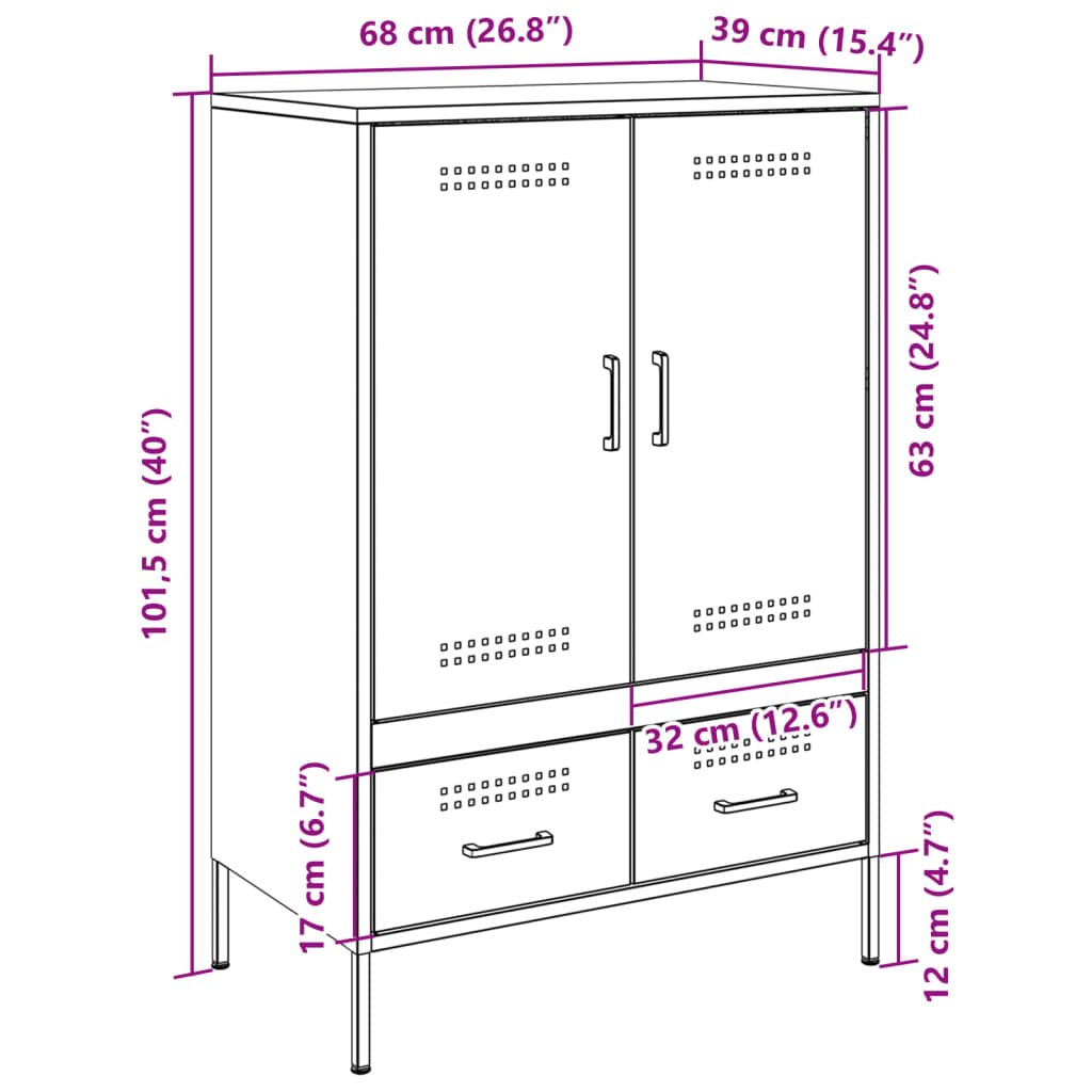 vidaXL Hoge kast 68x39x101,5 cm staal zwart