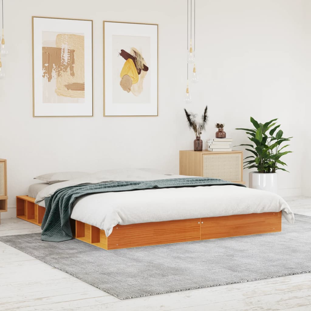 vidaXL Cadre de lit sans matelas massif vert grenenhout wasbruin 200x200 cm