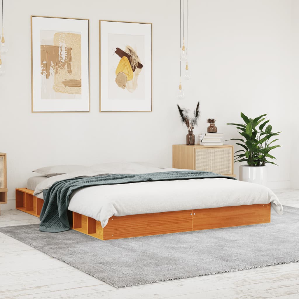 vidaXL Cadre de lit sans matelas massif vert grenenhout wasbruin 200x200 cm
