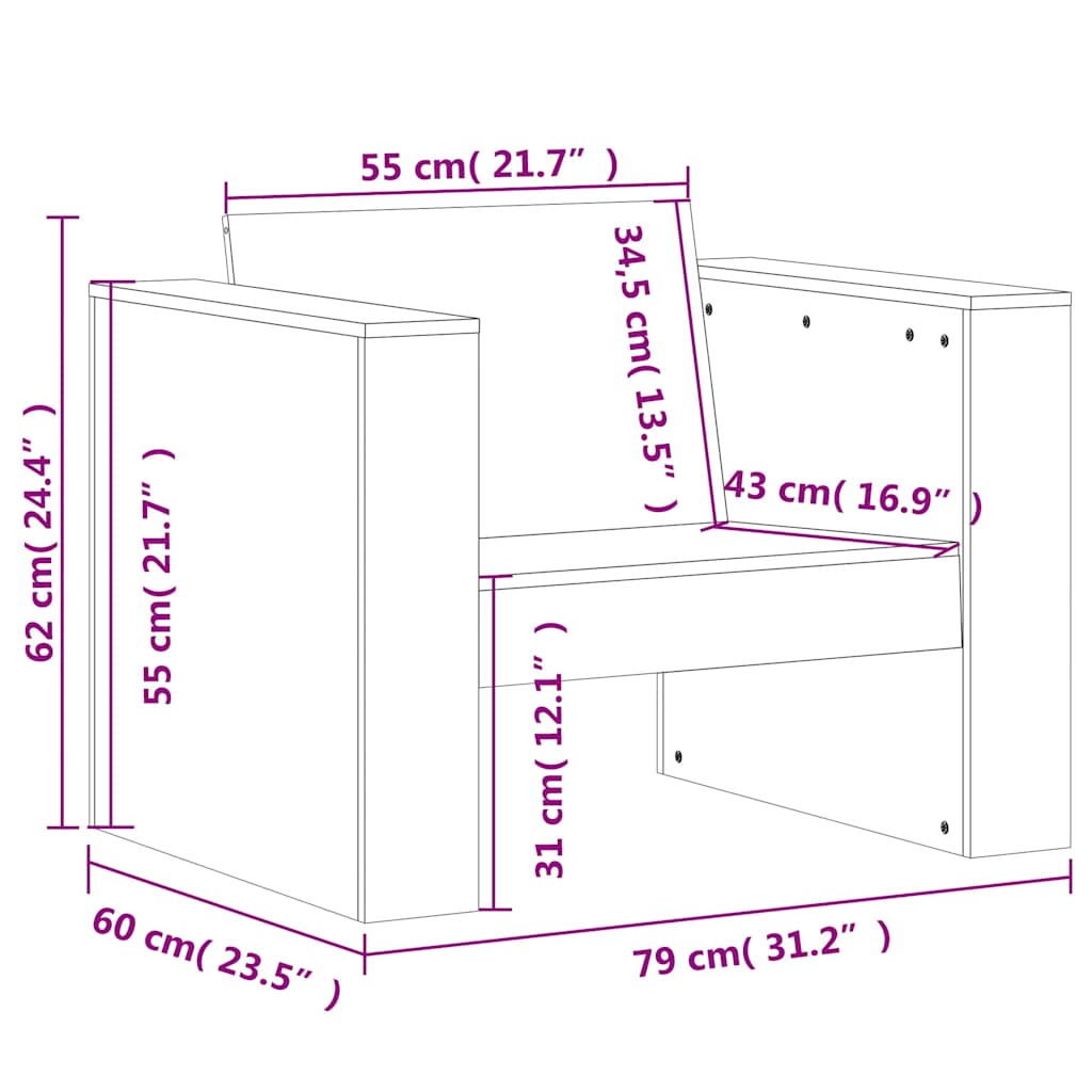 vidaXL Tuinbank 79x60x62 cm massief grenenhout wit