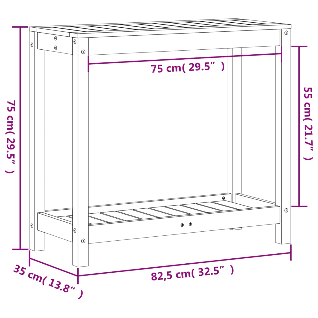 vidaXL Potting Table with Shelf 82.5x35x75 cm Solid Pine Wood