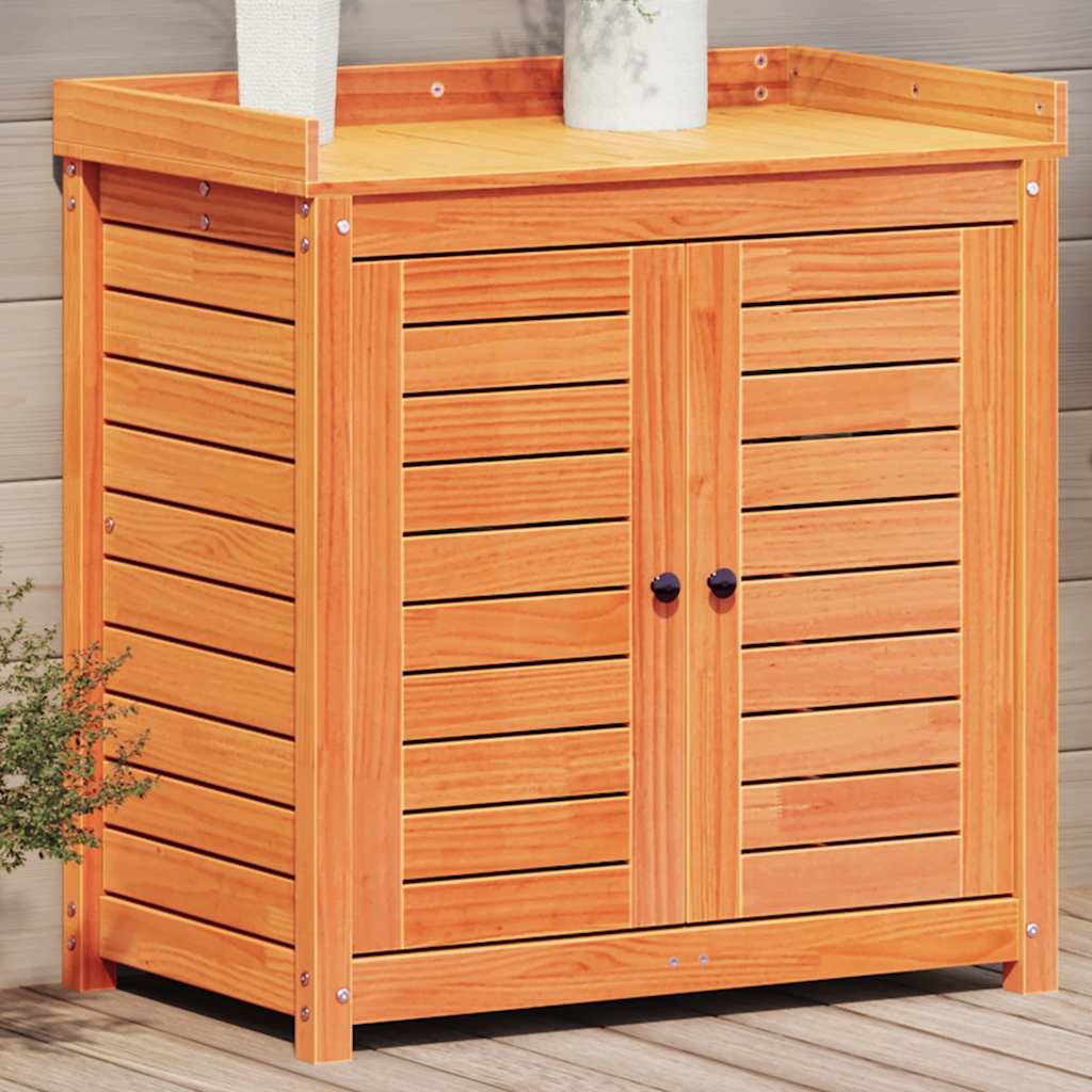 vidaXL Oppottafel met schappen 82,5x50x86,5 cm massief grenenhout wit