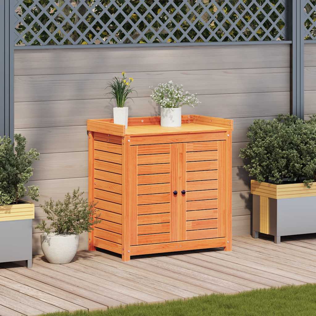 vidaXL Oppottafel met schappen 82,5x50x86,5 cm massief grenenhout wit