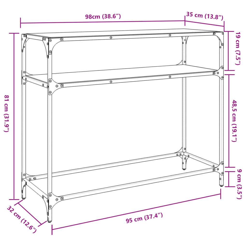 vidaXL Wandtafel met transparant glazen blad 80x35x81 cm staal
