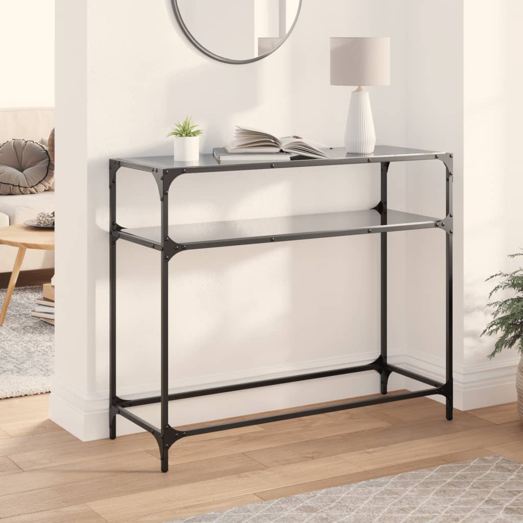 vidaXL Wandtafel met transparant glazen blad 80x35x81 cm staal
