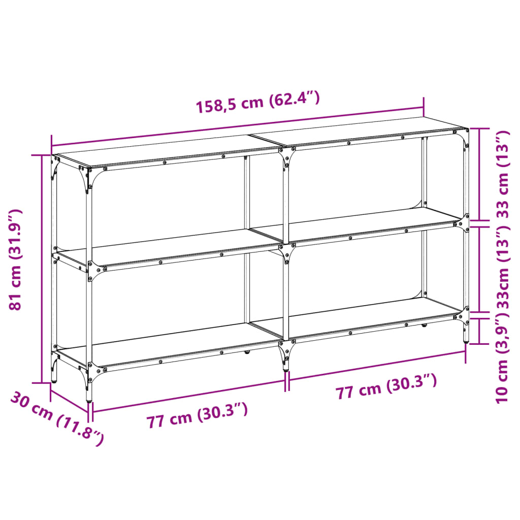 vidaXL Wandtafel met transparant glazen blad 98x30x81 cm staal