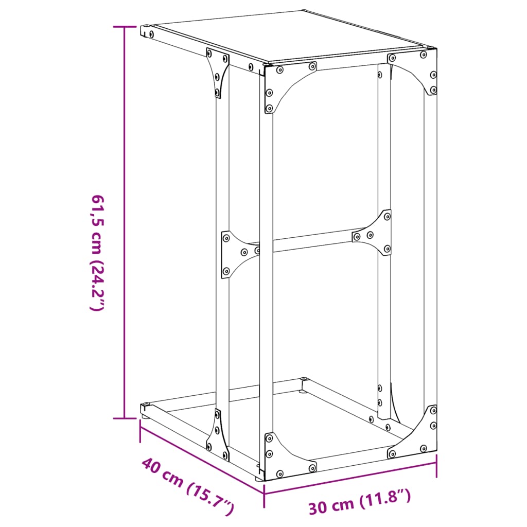 vidaXL Bijzettafel met transparant glazen blad 40x30x61,5 cm staal