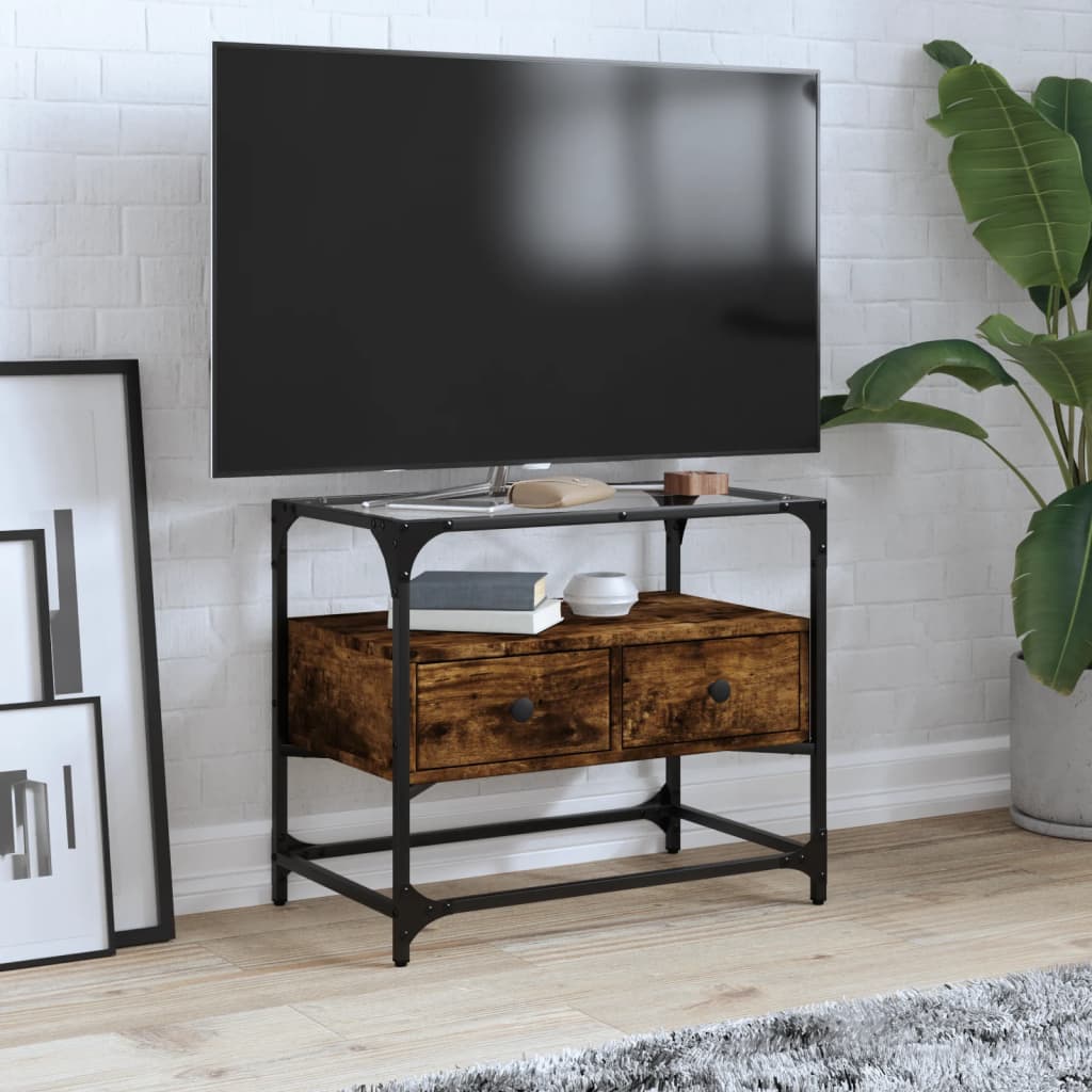 vidaXL Tv-meubel met glazen blad 60x35x51 cm bewerkt hout zwart