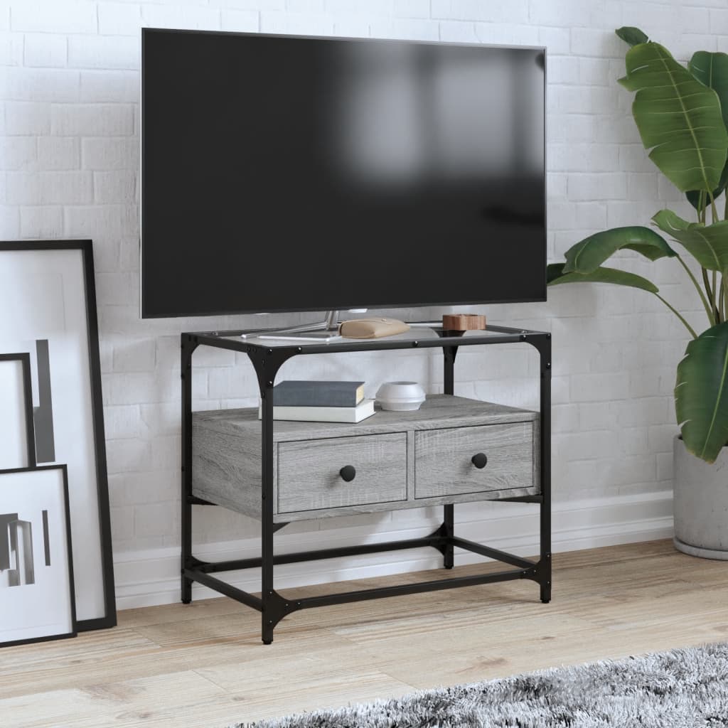 vidaXL Tv-meubel met glazen blad 60x35x51 cm bewerkt hout zwart