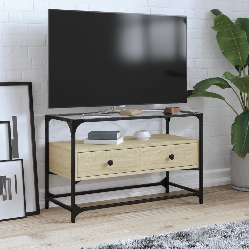 vidaXL Tv-meubel met glazen blad 60x35x51 cm bewerkt hout zwart