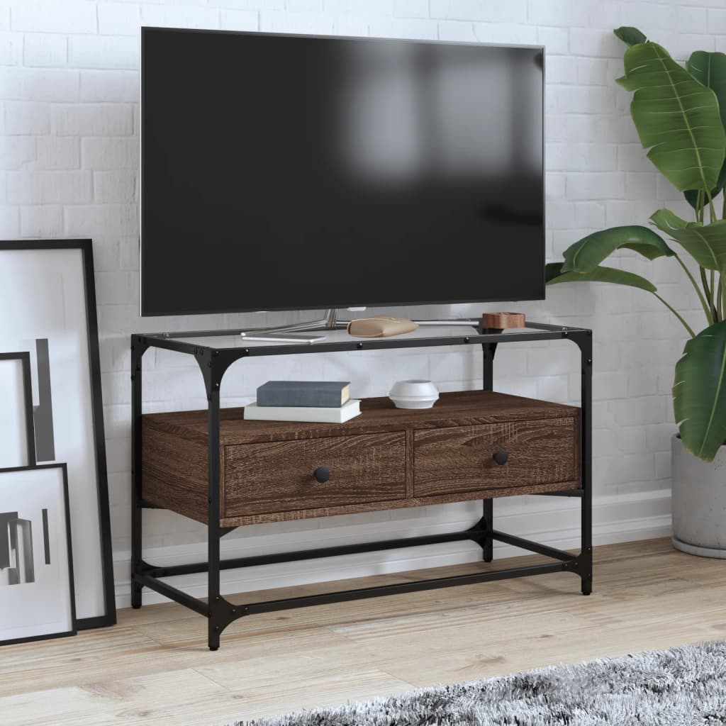 vidaXL Tv-meubel met glazen blad 60x35x51 cm bewerkt hout zwart