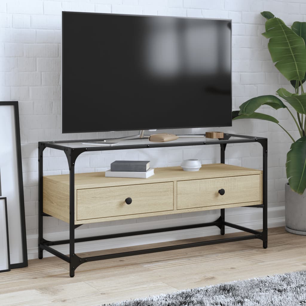 vidaXL Tv-meubel met glazen blad 60x35x51 cm bewerkt hout zwart