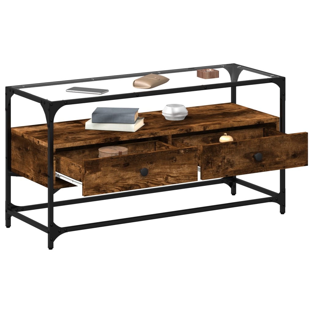 vidaXL Tv-meubel met glazen blad 60x35x51 cm bewerkt hout zwart