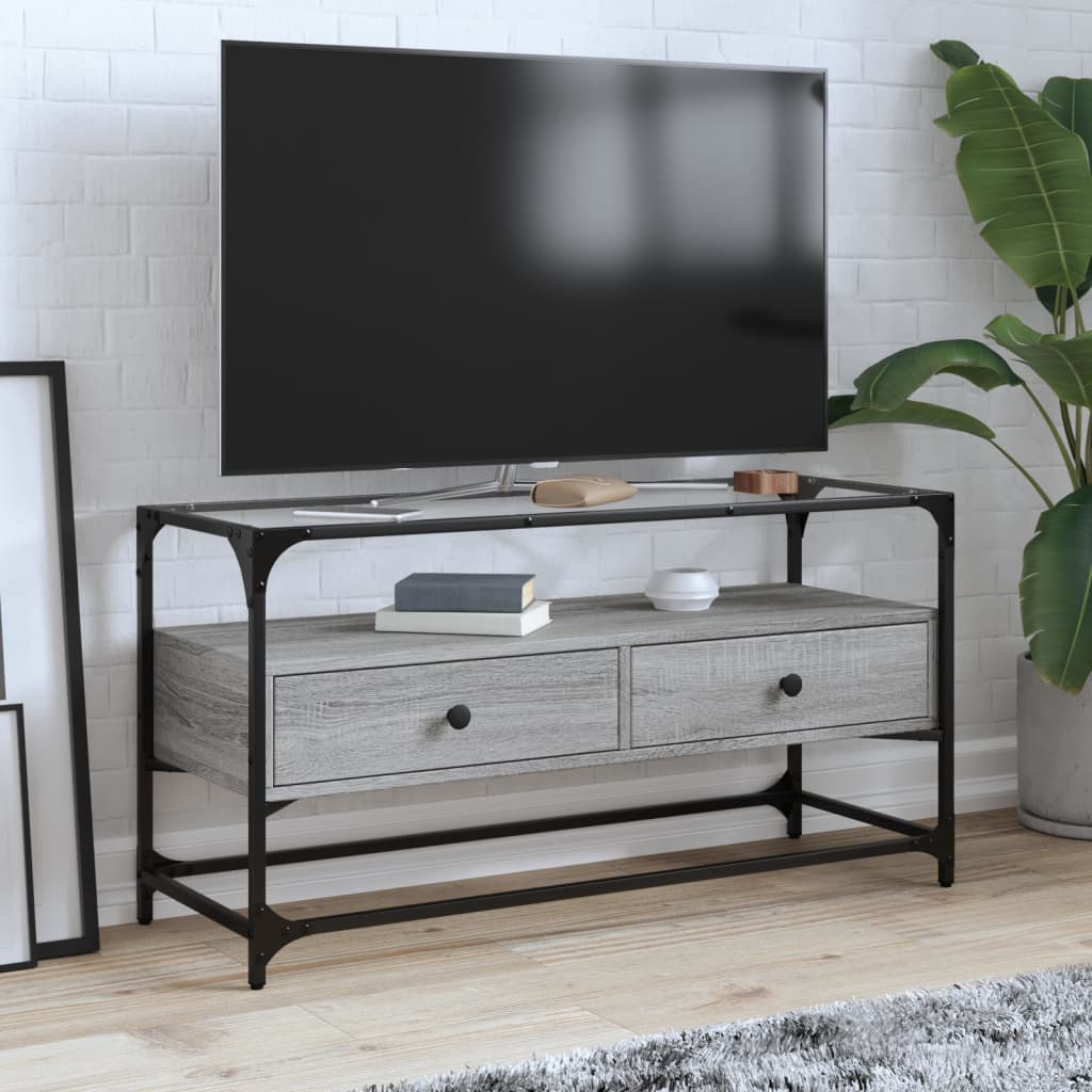 vidaXL Tv-meubel met glazen blad 60x35x51 cm bewerkt hout zwart