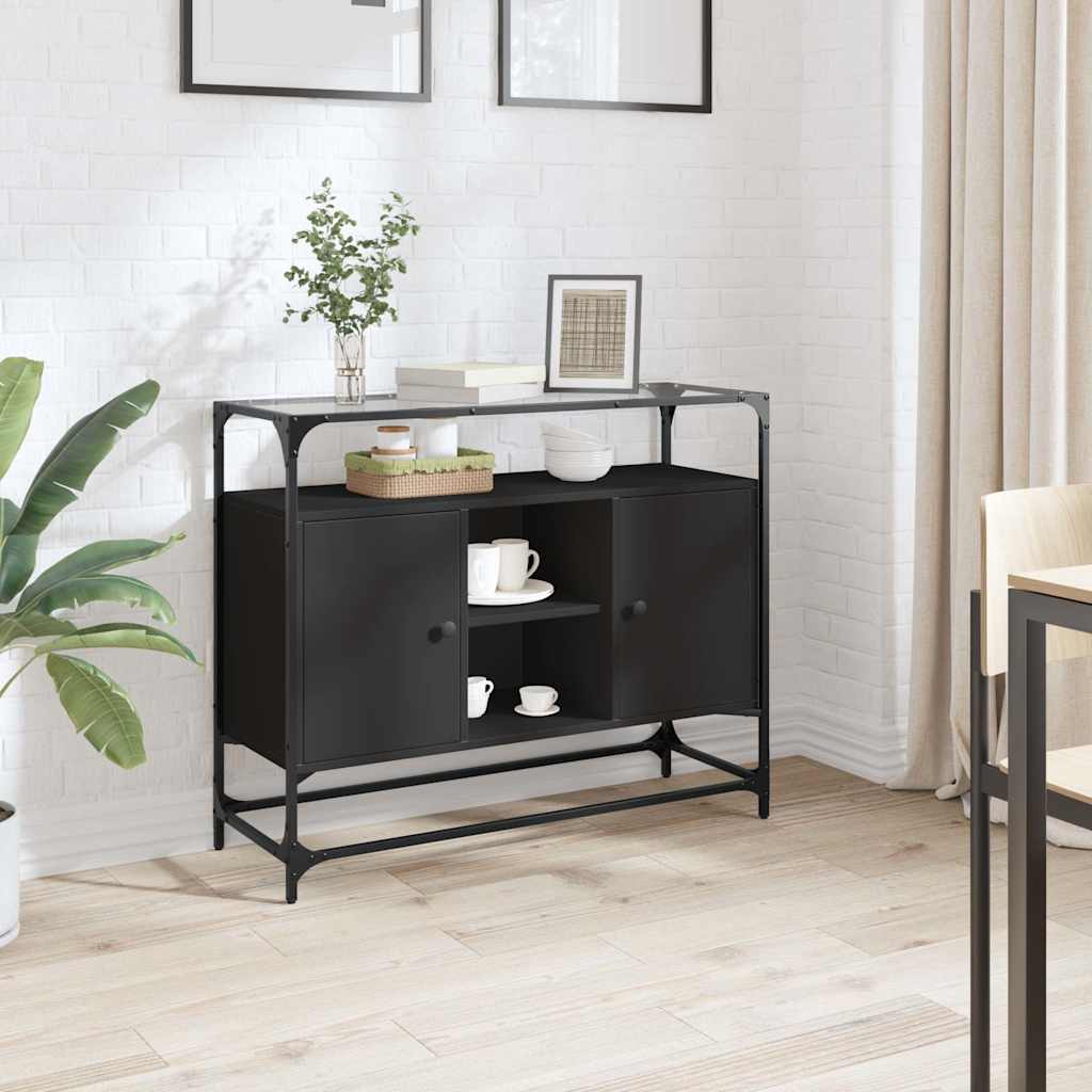 vidaXL Sideboard with glass top 98x35x81 cm engineered wood black