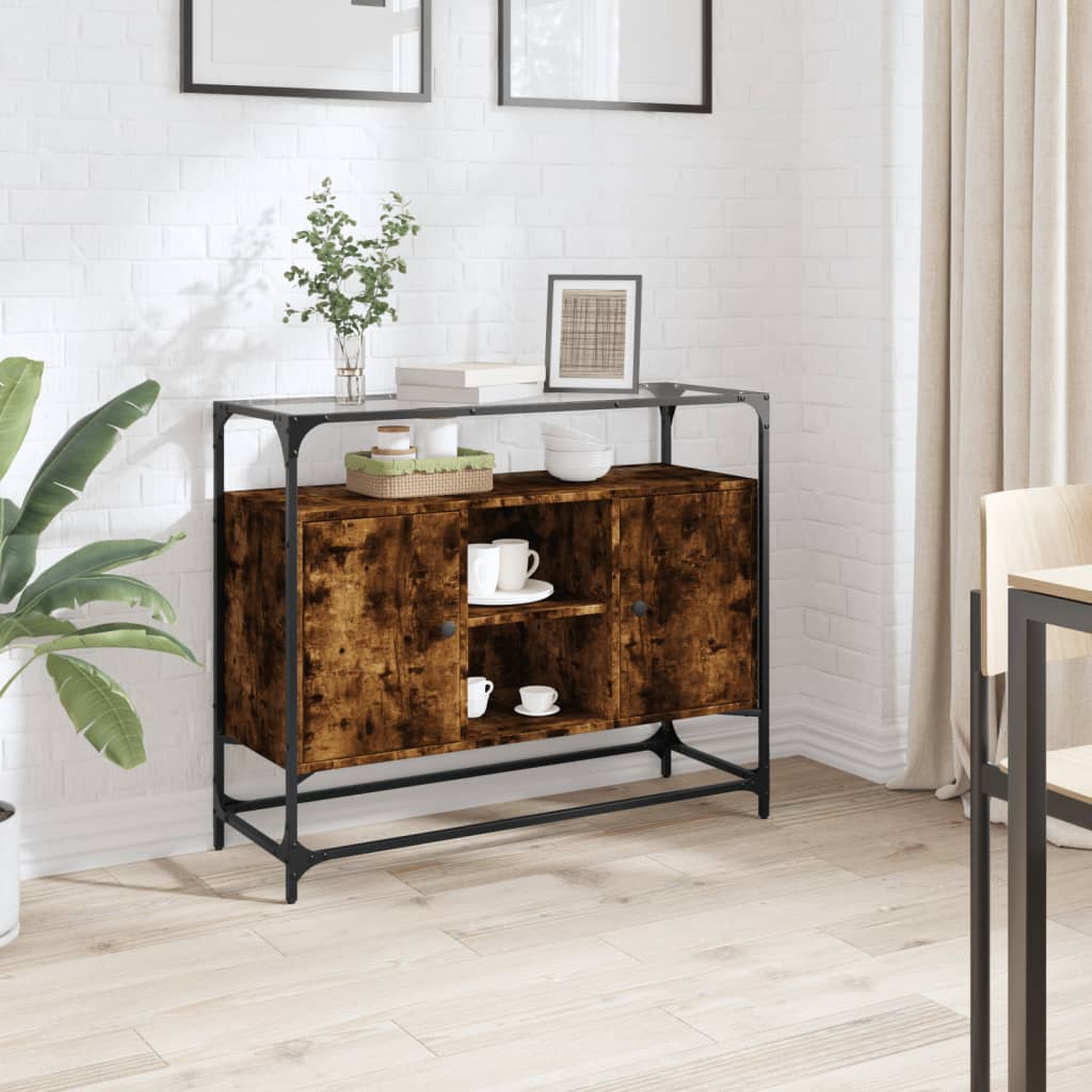 vidaXL Sideboard with glass top 98x35x81 cm engineered wood black