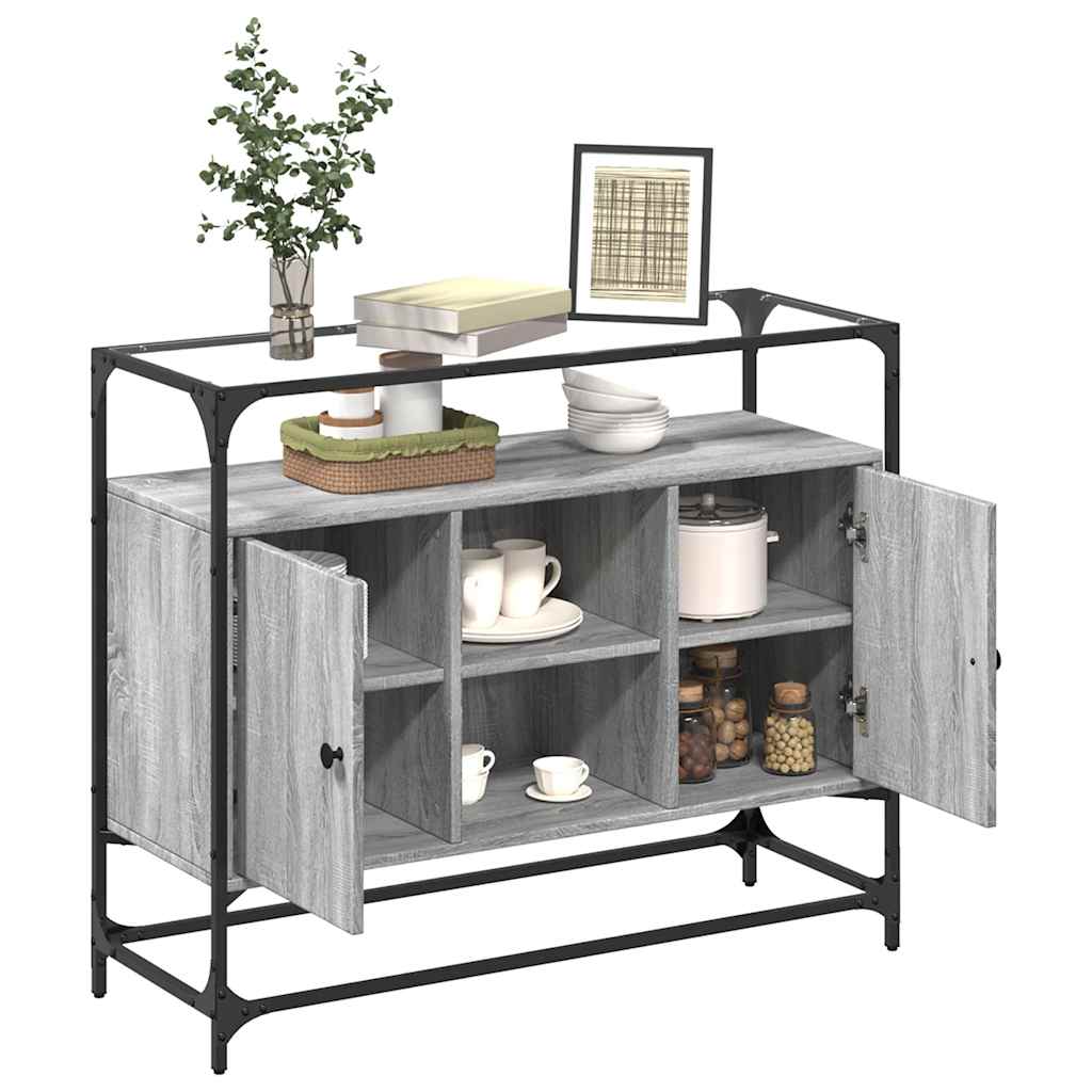 vidaXL Sideboard with glass top 98x35x81 cm engineered wood black
