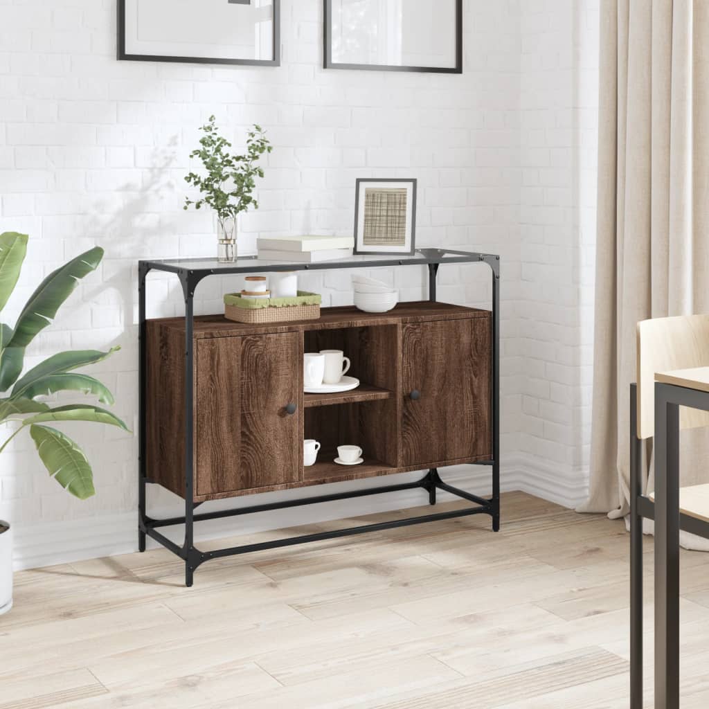 vidaXL Sideboard with glass top 98x35x81 cm engineered wood black