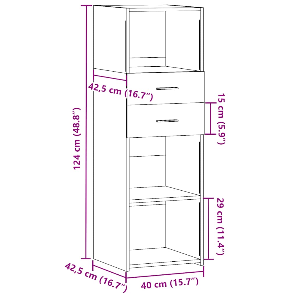 vidaXL Hoge kast 40x42,5x124 cm bewerkt hout wit