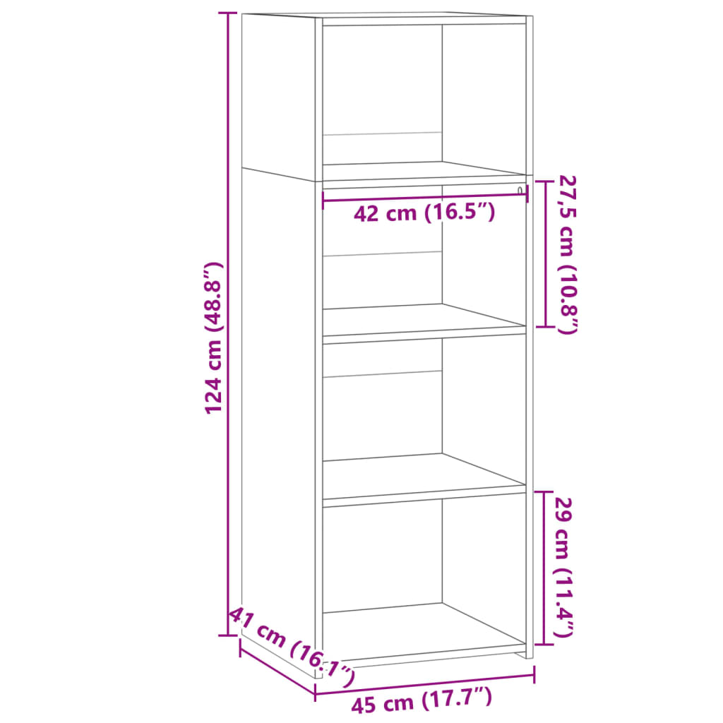 vidaXL Hoge kast 45x41x124 cm bewerkt hout zwart