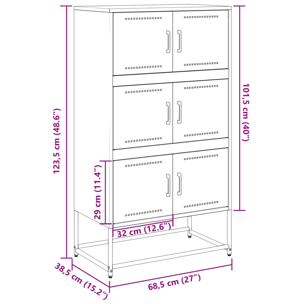vidaXL Dressoir 68,5x38,5x123,5 cm staal zwart