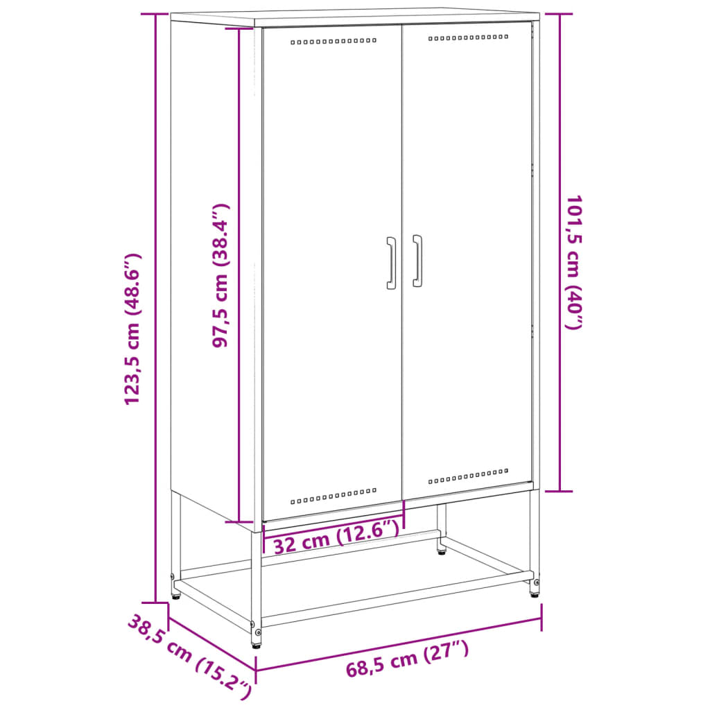 vidaXL Hoge kast 68,5x38,5x123,5 cm staal zwart