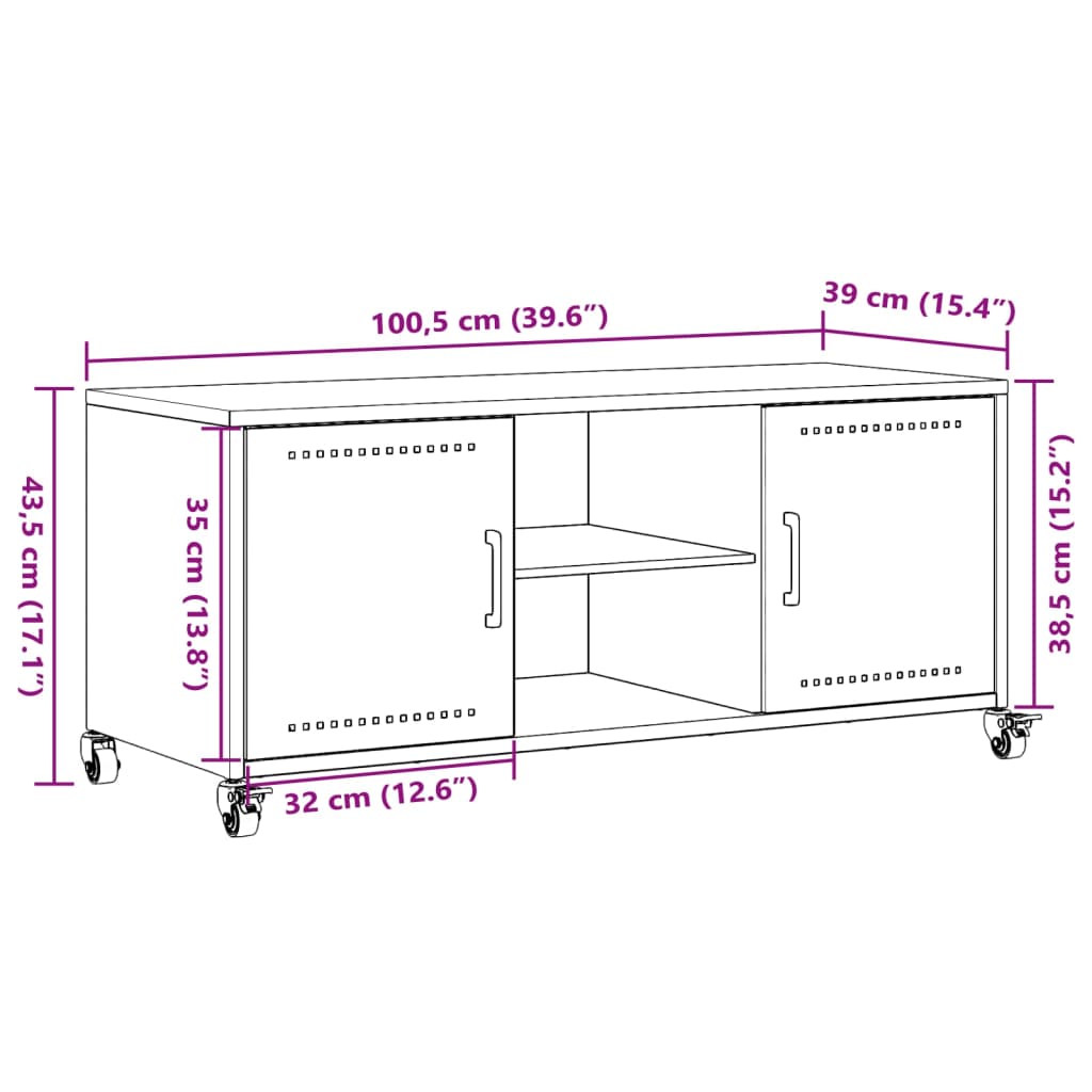 vidaXL Tv-meubel 100,5x39x43,5 cm staal zwart