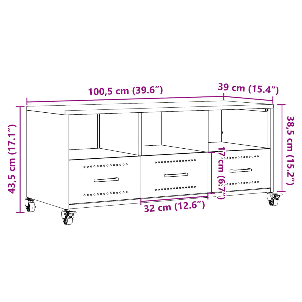vidaXL TV Cabinet 100.5x39x43.5 cm Steel Black