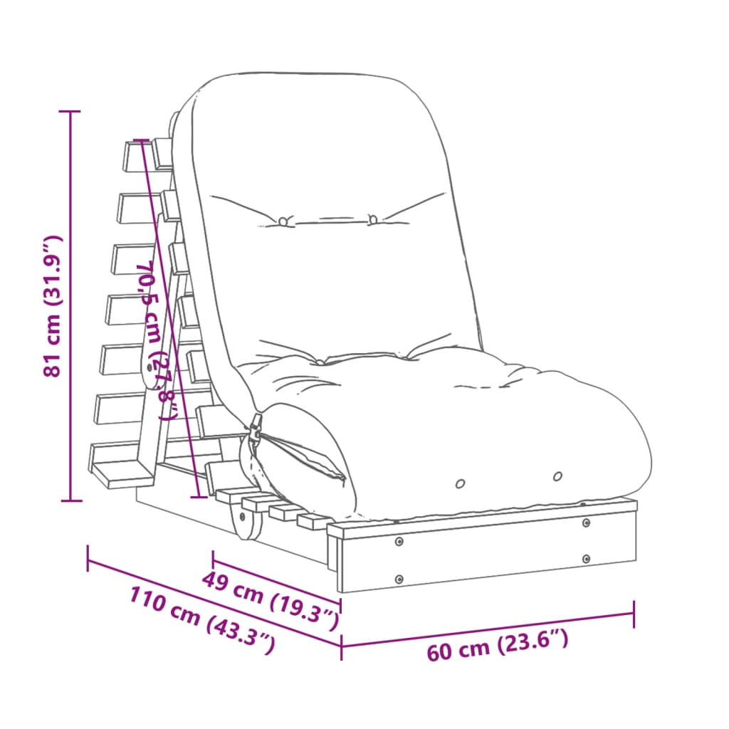 vidaXL Futon Sofa Bed with Mattress 60x206x11 cm Solid Pine Wood