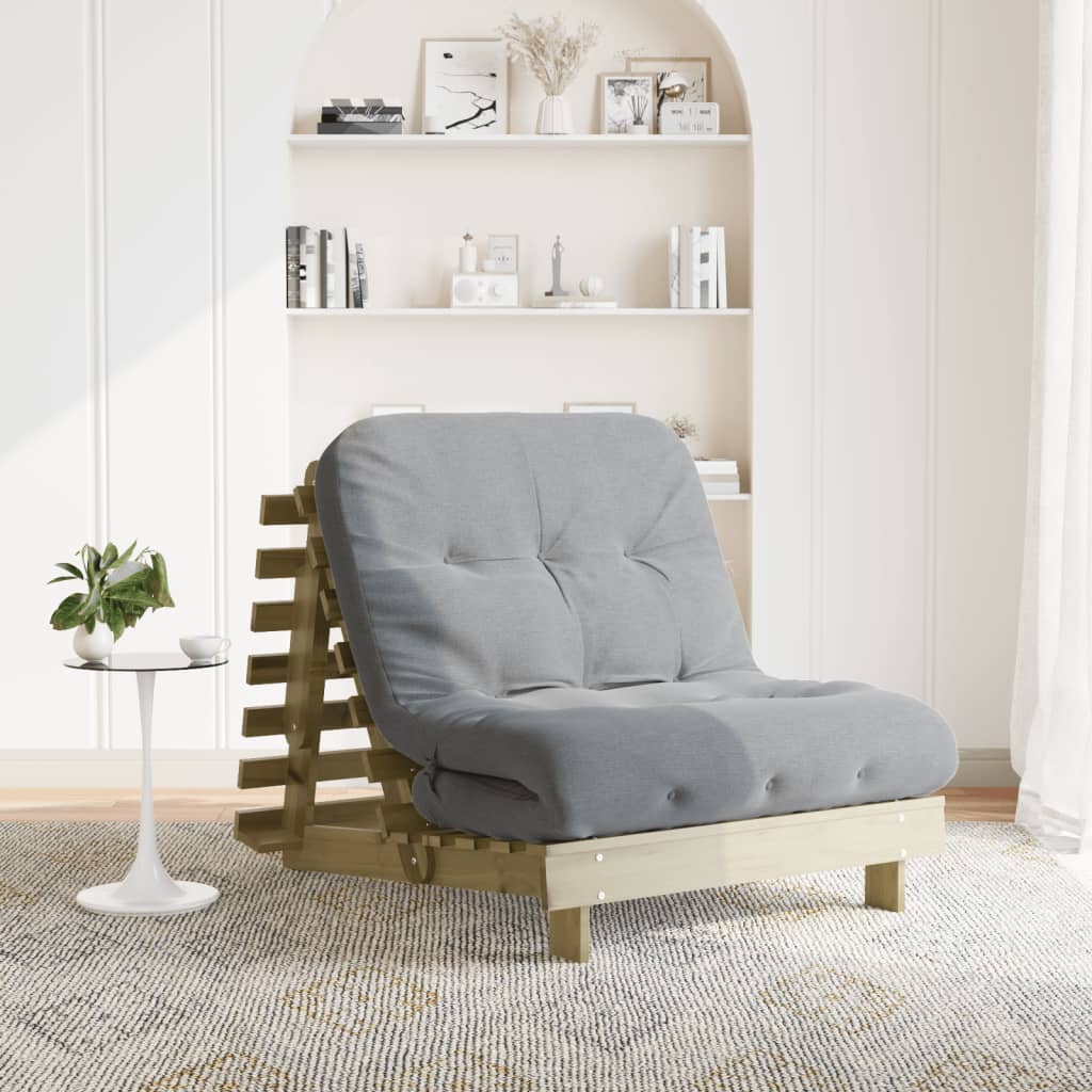 vidaXL Futon Sofa Bed with Mattress 60x206x11 cm Solid Pine Wood