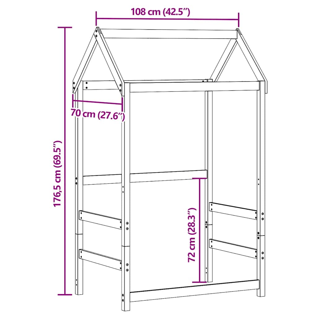 vidaXL Kinderbedhuisje 118x70x176,5 cm massief grenenhout