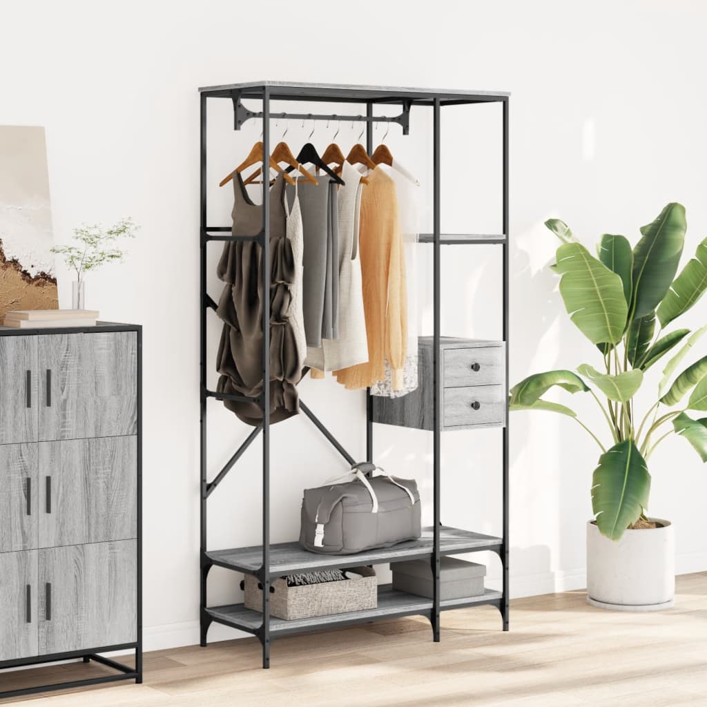 vidaXL Kledingrek met schappen bewerkt hout zwart