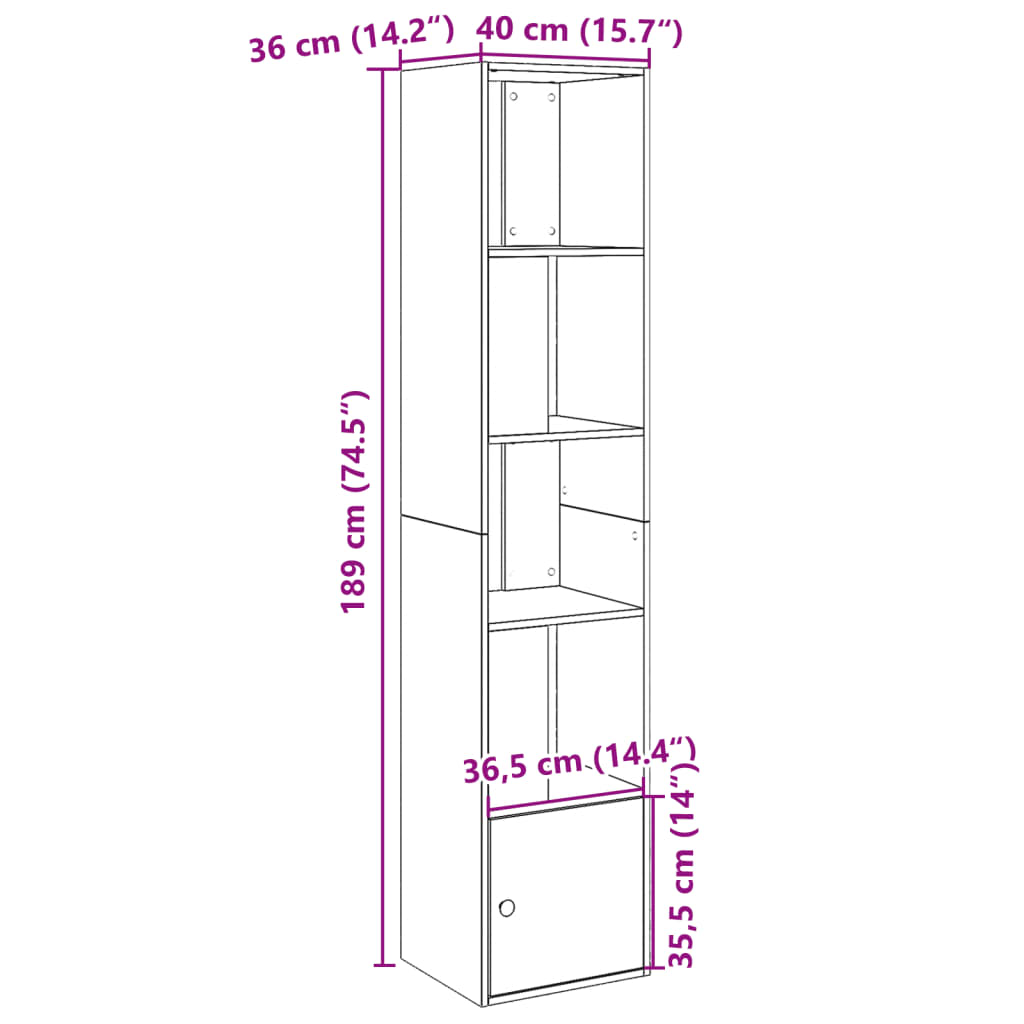 vidaXL Boekenkast 70x36x189 cm bewerkt hout wit