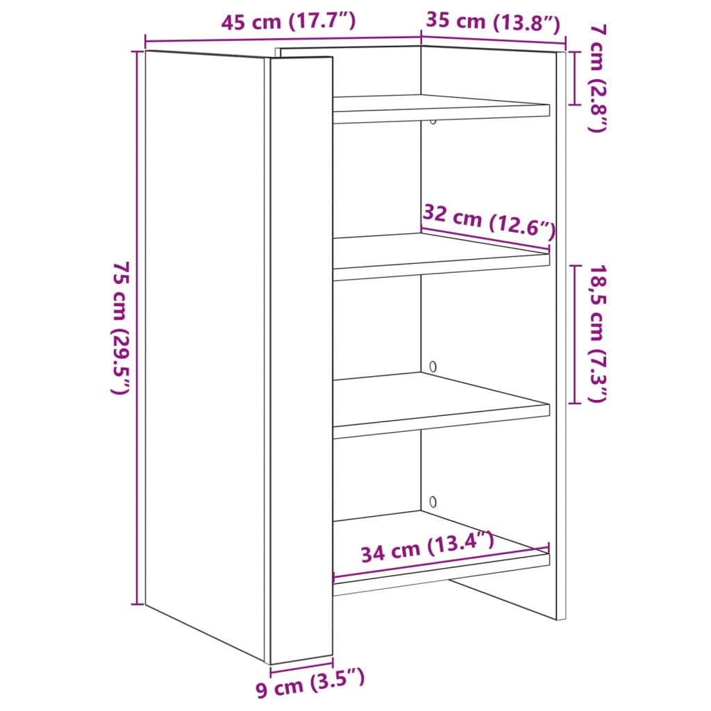 vidaXL Dressoir 45x35x75 cm bewerkt hout wit